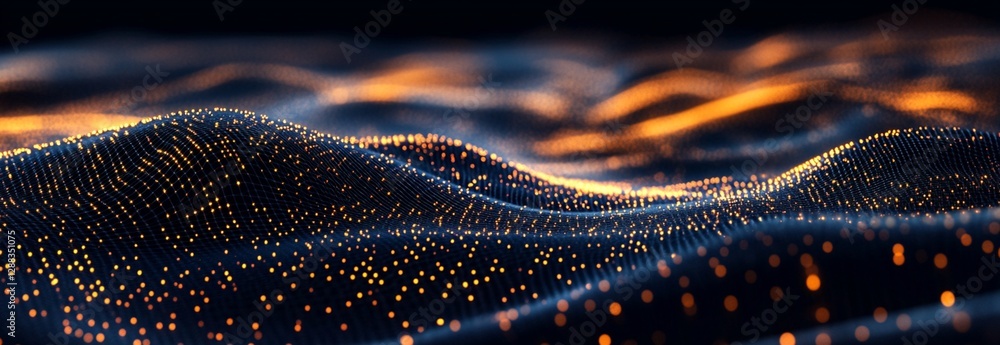 Aufkleber abstract digital waveform background orange glowing particles dark blue technology futuristic design