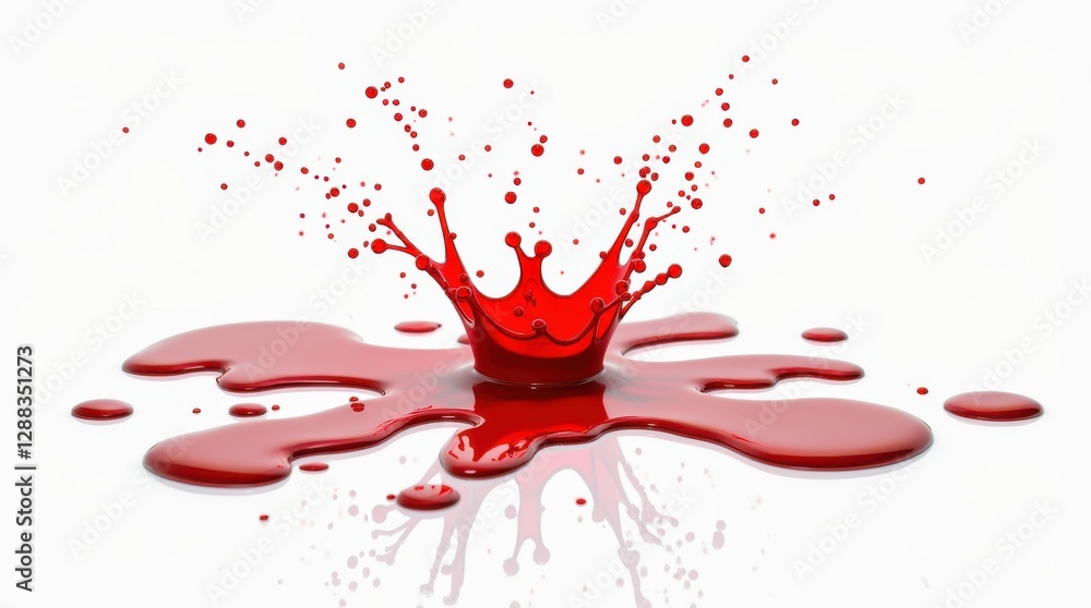 Poster dramatic red splashes creating a vivid crown shape on a pristine white surface evoke emotions of int