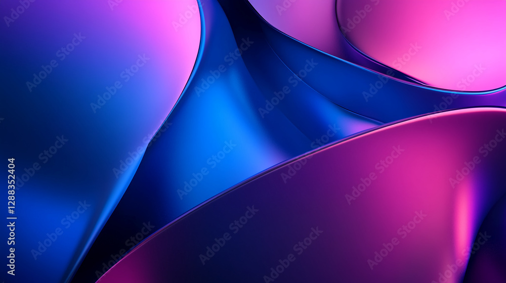 Poster abstract image of smooth curves in pink, purple, and blue tones, creating a dynamic and glossy surfa