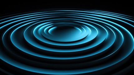 Obraz premium Computer graphics moving from the center forward bright blue circles on a black background. Technology development concept. A symbol of the multi-layered world and space. concentric circles 