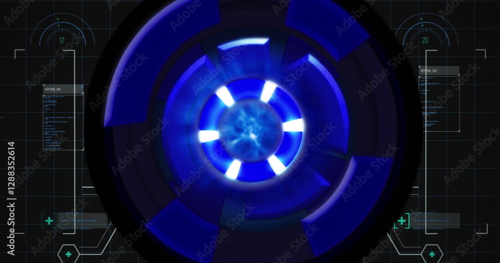 Poster image of data processing over scope scanning on black background