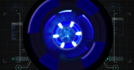 Image of data processing over scope scanning on black background