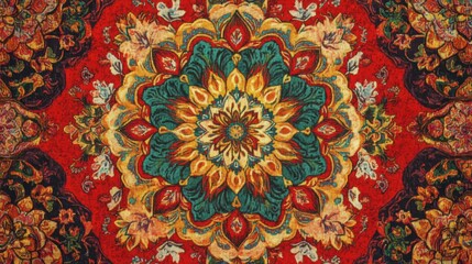 Ornate Red   Gold Floral Textile Pattern