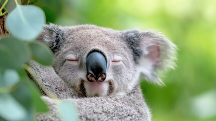 Obraz premium Sleepy Koala in Eucalyptus Tree (1)