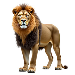 Obraz premium Majestic male lion portrait, full body, isolated on transparent background. Regal and powerful animal for wildlife, nature, strength concepts. Use for branding, education, design.