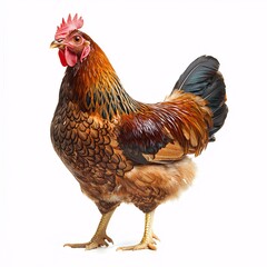 Fototapeta premium Bright Brown Hen with Glossy Feathers Posing on White Background