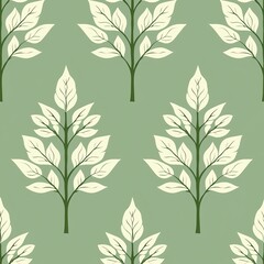 Naklejka premium Seamless pattern of plants with circular leaves on a sage background