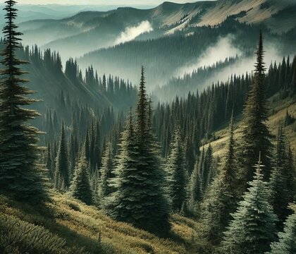 Subalpine cedars thrive in this corner of the forest offering de - Powered by Adobe