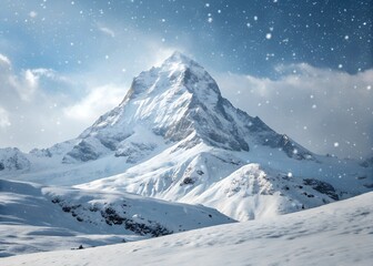  A snowy peak icon with snowflakes falling.