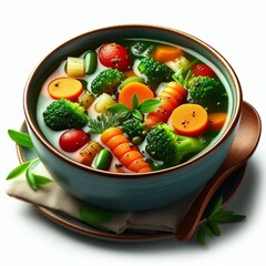 Soup in Bowl Bowl of vegetable soup isolated on white Descriptio