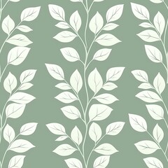 Seamless pattern of plants with circular leaves on a sage background