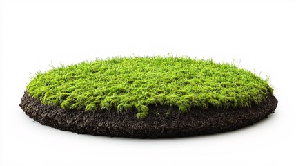 Green Grass Growing on Fresh Soil in Circular Shape Isolated Background