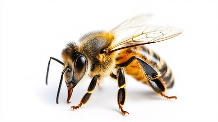 Close-Up of a Honey Bee on a White Background in Natural Light