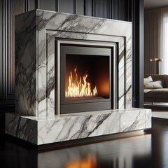 The firebox is finished in polished quartz surfaces with subtle