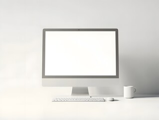 Fototapeta premium Minimalist White Electronic Device on Pristine Workspace