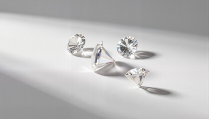 Trio of diamonds shining on brushed metal surface, minimal elegance
