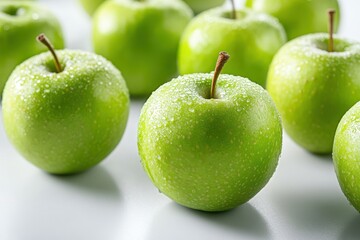 Juicy green apples with water droplets. Perfect for healthy food, freshness, and nature themes.