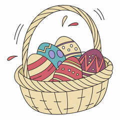Traditional style: colorful Easter eggs in a basket for holiday projects
