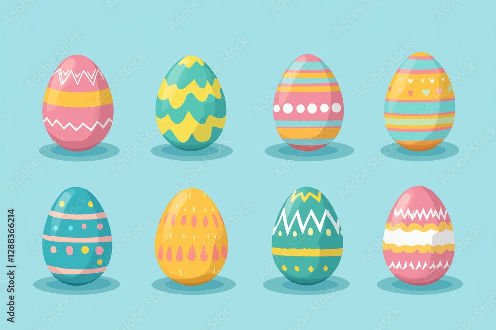 Poster set of colorful painted easter eggs. the eggs are arranged in a row and are of different sizes