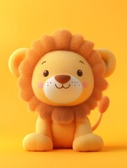 there is a stuffed lion sitting on a yellow surface