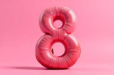 Volumetric figure eight with folds on a pink empty background with space for text. International Women's Day. Mother's Day