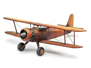 there is a small wooden airplane with a propeller on a white background