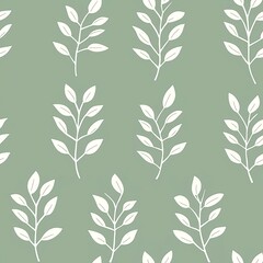 Fototapeta premium Seamless pattern of plants with circular leaves on a sage background