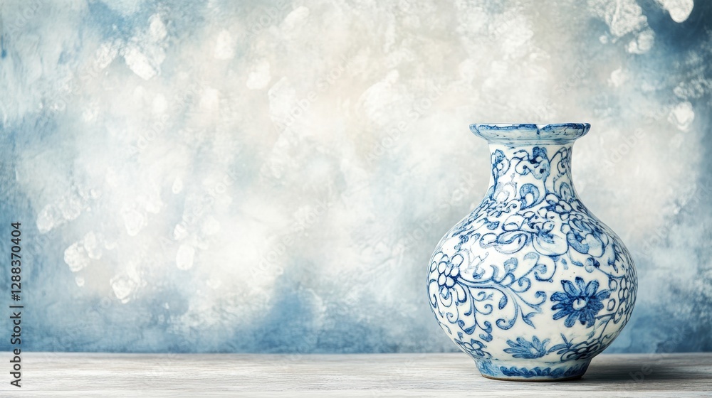 Poster delicate blue and white vase featuring intricate ceramic patterns on a soft gradient background