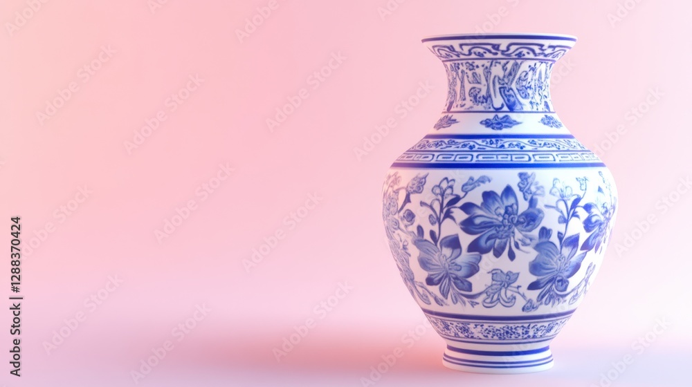 Poster delicate blue and white vase featuring intricate ceramic patterns on a soft gradient background