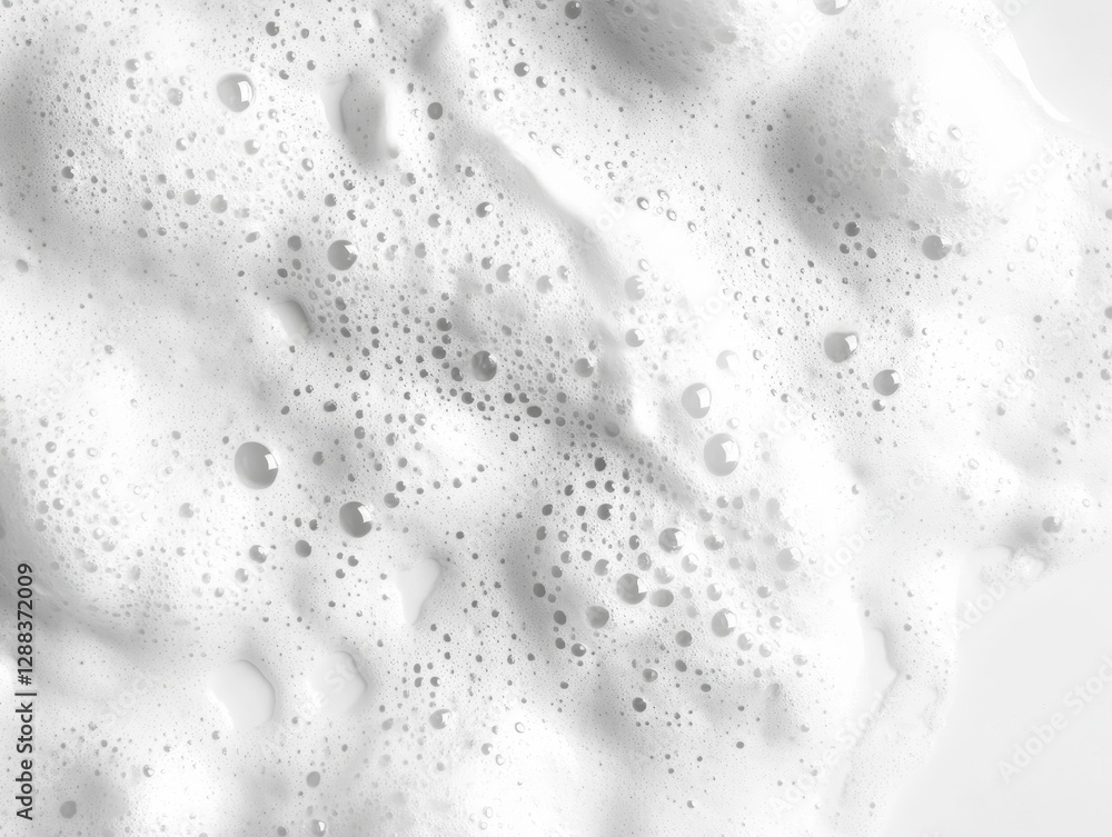 Poster closeup of white creamy foam texture with bubbles abstract background image