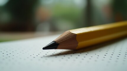 Close-up of Yellow Pencil on Dotted Paper Ready for Writing