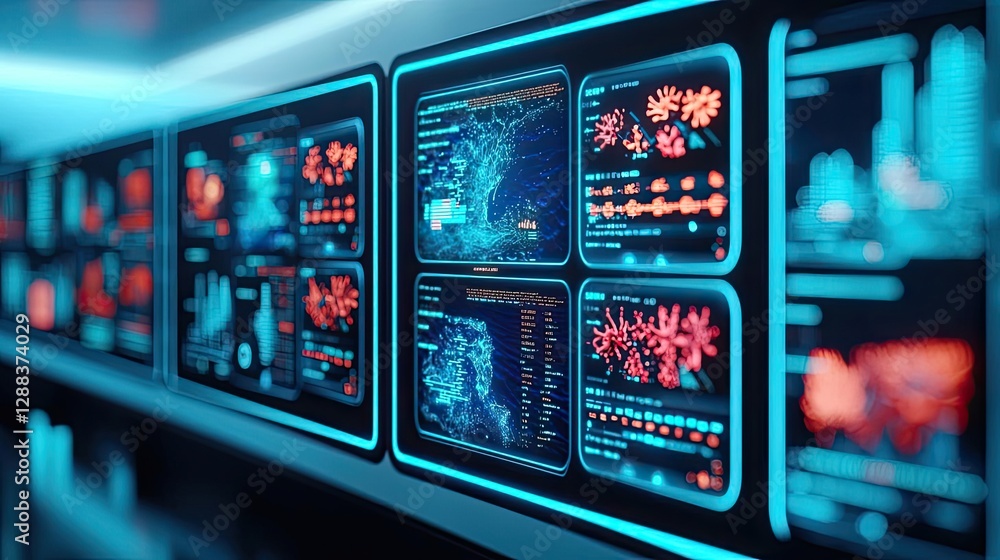 Poster ocean acidification concept. futuristic interface displaying complex data and graphics on sleek scre
