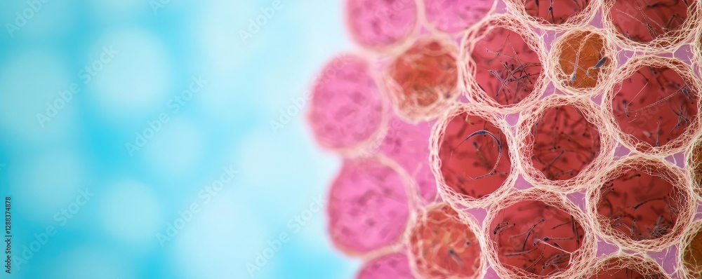 Poster ocean acidification idea. close-up view of vibrant cellular structures showcasing intricate patterns