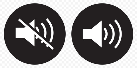 An icon that increases and reduces the sound. Icon showing the mute. A set of sound icons with different signal levels in a flat style. Vector. sound volume and mute icon. EPS 10.