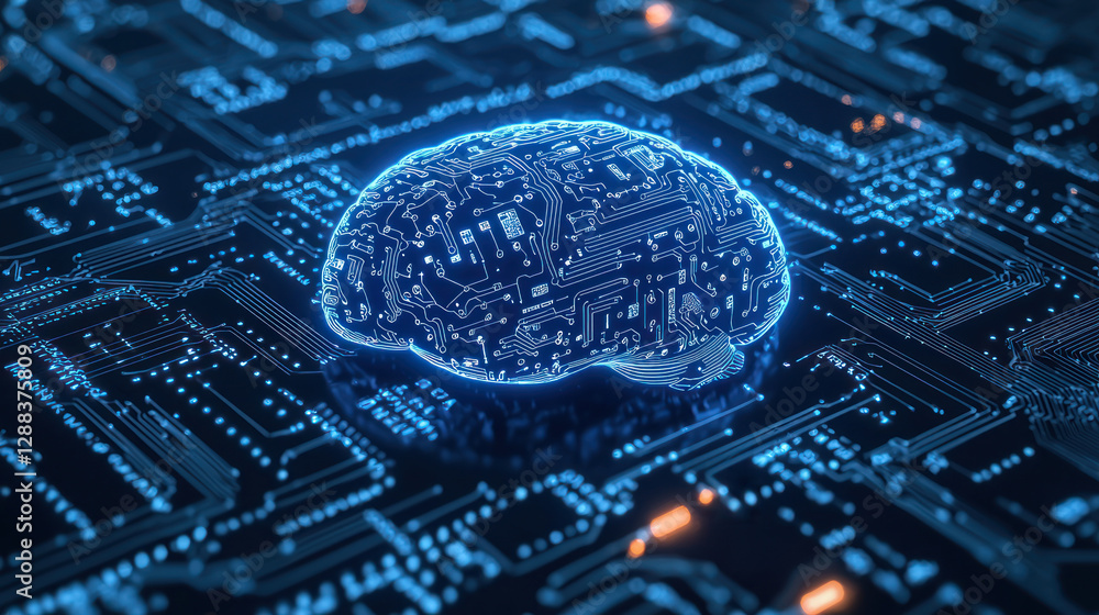 Aufkleber glowing brain made of circuit patterns symbolizes artificial intelligence and innovation