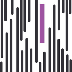 Thick vertical stripes of varying lengths and a purple figure between them.