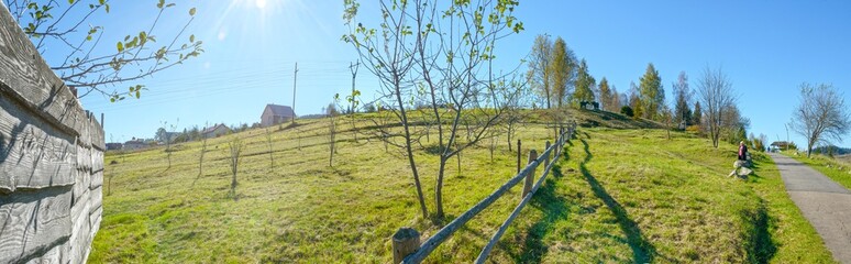 View towards Panteleimon Park from Lesya Ukrainka street, Skhidnytsia, Ukraine.