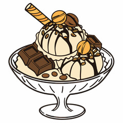 Luxurious ice cream in vector with chocolate, caramel and crunchy nuts
