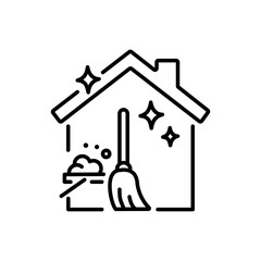 Cleaning house icon flat style isolated on white background. Vector illustration