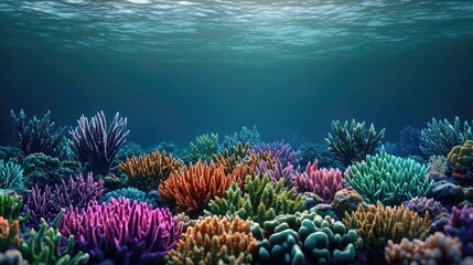 Obraz premium Ocean acidification idea. Vibrant underwater coral reef with diverse colors and textures.