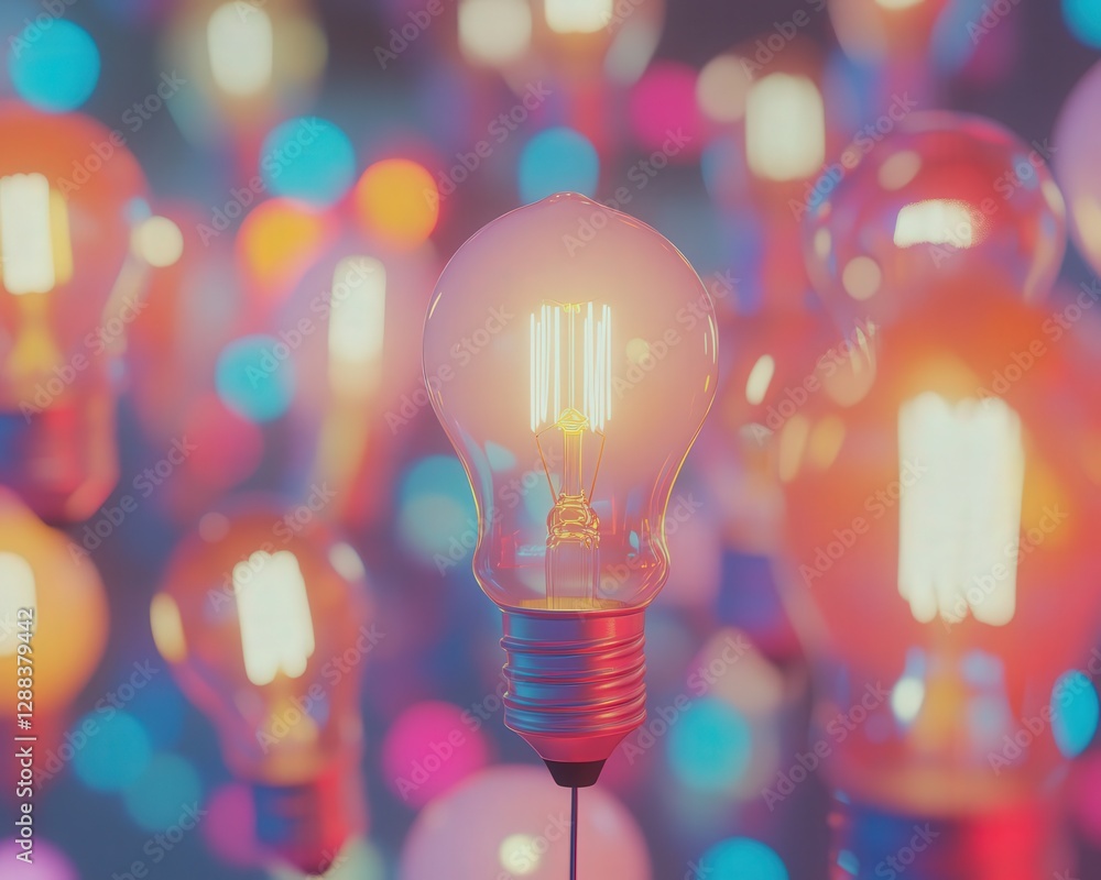Poster light bulbs, with the bokeh effect softly transforming the background into a beautiful blur of color