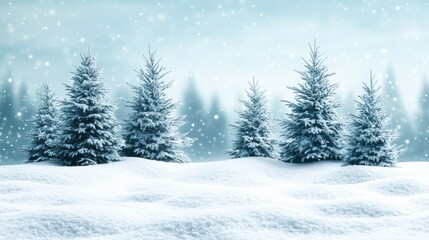 Obraz premium Snow-covered fir trees in a winter wonderland scene.