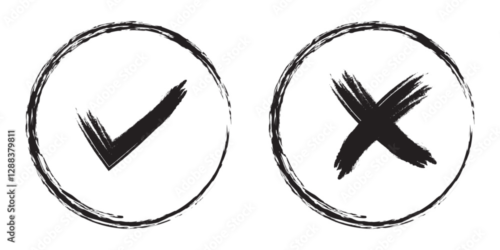 Poster click the check mark vector button. vector of a red cross with a green checkmark. eps 10.