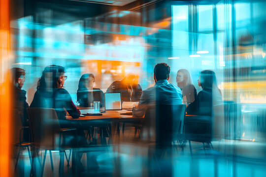 Abstract blur image of Business people walking at modern hallway with bokeh for background usage
