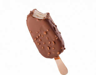 Ice cream chocolate almond coated isolated on a white background. ai generated