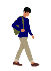 Businessman walking side view. Handsome young man in smart casual outfit. Stylish guy in modern street fashion look. Cartoon male character. Vector realistic illustration isolated