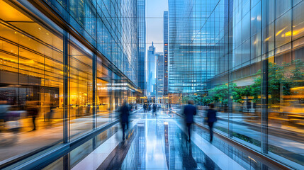 Abstract blur image of Business people walking at modern hallway with bokeh for background usage