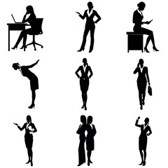 Obraz premium A group of set business man and woman vector silhouette, isolated white background