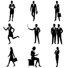 Obraz premium A group of set business man and woman vector silhouette, isolated white background