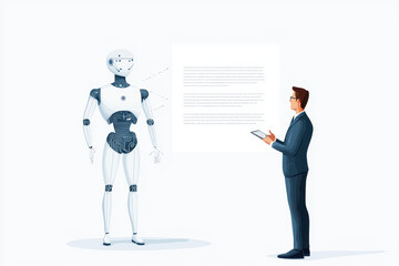 Businessman discussing AI technology with robot